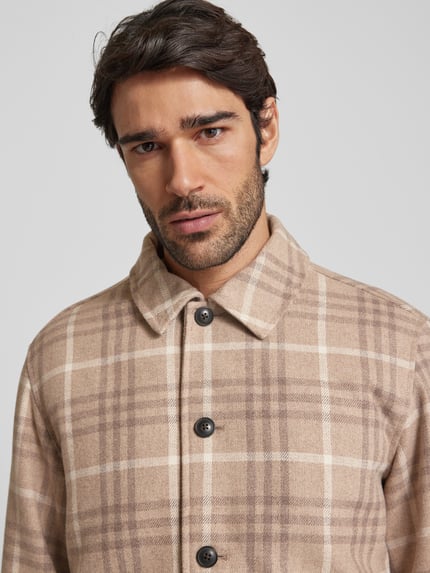 JACK & JONES Premium Regular Fit Hemdjacke mit Kentkragen Modell 'CARTER' Taupe 3