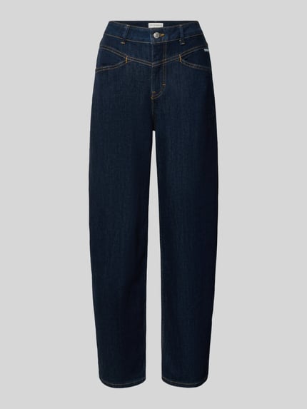 Produktfoto, Barrel Jeans aus Baumwoll-Mix Modell 'Mari Cosmo' von OPUS PANTS in Dunkelblau mit geradem Schnitt und sichtbaren Nähten