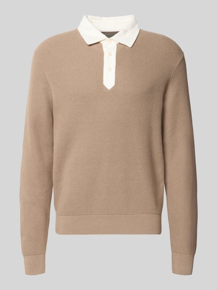 Produktfoto, Regular Fit Pullover aus Baumwoll-Woll-Mix von GANT Herren Pullover, beżowy z kremowym kołnierzykiem, faktura prążkowana