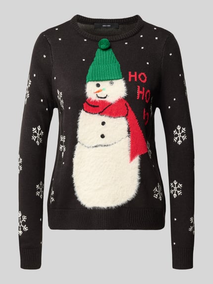 VERO MODA Pullover mit flauschigem Schneemann-Motiv Black 2