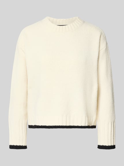 VERO MODA Sweter z dzianiny o kroju regular fit z brzegiem w kontrastowym kolorze model ‘SHADOW’ Piaskowy melanż 2