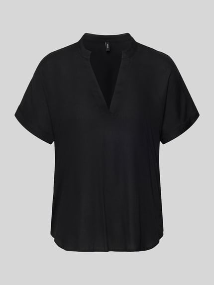 Produktfoto, Relaxed Fit Blusenshirt aus reiner Viskose Modell 'BEAUTY' von Vero Moda, schwarz, V-Ausschnitt, kurzer Ärmel, unifarbene Optik