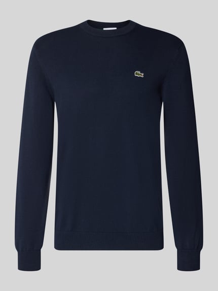 Produktfoto, Regular Fit Pullover aus Baumwoll-Mix von Lacoste in Dunkelblau mit feiner Struktur und Rundhalsausschnitt, Herren Pullover