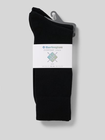 Produktfoto, Socken mit Label-Detail im 2er-Pack von Burlington für Herren aus Baumwoll-Mix mit Stretch-Anteil, körpernahe Passform, schwarze Farbe, leicht gerippte Textur