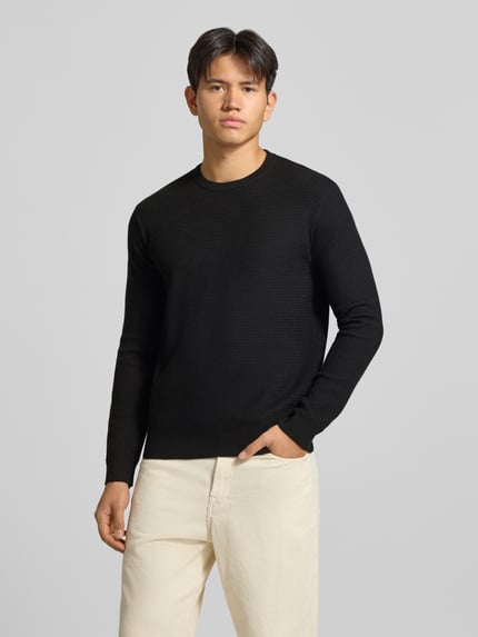 ONLY & SONS Strickpullover aus Viskose-Mix mit Jacquardstruktur und Rundhalsausschnitt Black 4