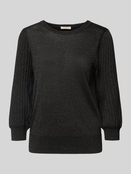 Produktfoto, Regular Fit Strickpullover aus Viskose-Mix von FREE/QUENT, Dames, met ronde hals en elastische boordjes, zwart met lichte glans, viscosemix, ruglengte maat S 60 cm, mouwlengte maat S 48 cm