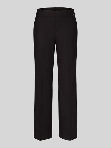 Produktfoto, Regular Fit Hose mit Bundfalten Fenja2-780 von Stehmann in einfarbigem Schwarz, Wide Leg, Knopf, Reißverschluss, Webware