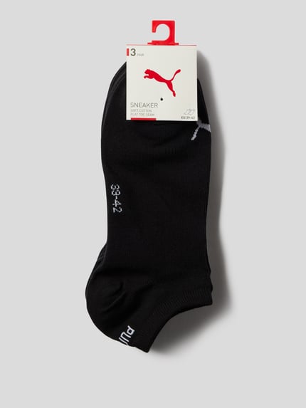 Produktfoto, Sneakersocken mit Logo im 3er-Pack von PUMA, schwarze Herren Sneakersocken aus Baumwoll-Mix mit Stretch-Anteil, körpernahe Passform.