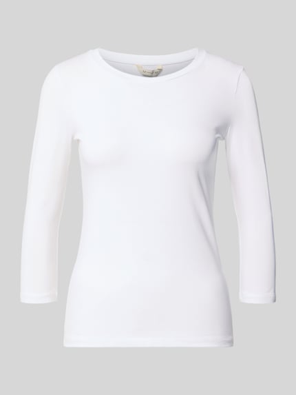 Productfoto, Skinny Fit Longsleeve uit katoenmix model 'LORATA' van MM by Max Mara, ronde hals, 3/4-mouw, wit, gladde textuur
