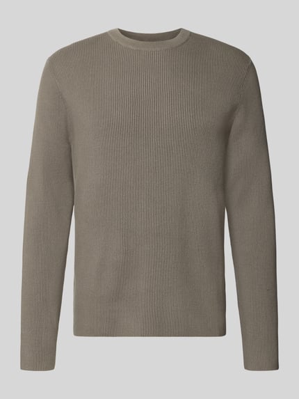 Produktfoto, Slim Fit Strickpullover Baumwoll-Mix von Lindbergh in gerippter Optik, Rundhalsausschnitt, braun, Baumwoll-Mix, glatte Textur.