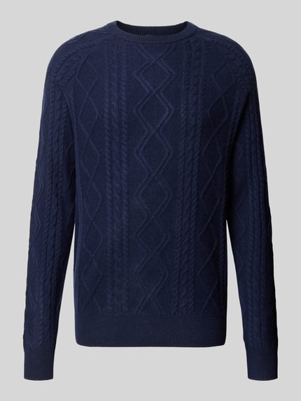 Christian Berg Men Sweter dzianinowy o kroju regular fit z warkoczowym wzorem Granatowy 1