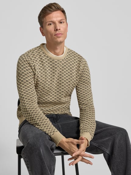 Blend Gebreide pullover met ribboorden, model 'BALEN' Beige - 3