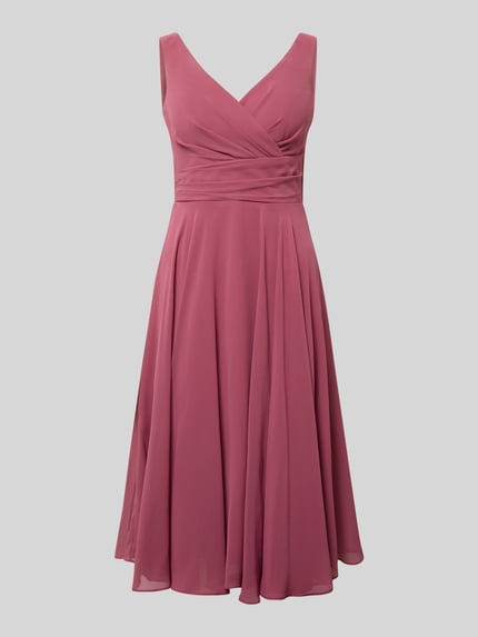 Produktfoto, Knielanges Cocktailkleid aus Chiffon mit V-Ausschnitt von TROYDEN COLLECTION, taillierter Schnitt, knielang, fließender Stoff, Farbe Altrosa, für Damen