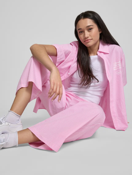 ANOTHER COTTON LAB Straight Leg Pyjama-Hose mit Label-Patch Pink 3