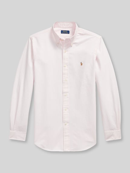 Produktfoto, hellrosa Custom Fit Freizeithemd aus reiner Baumwolle von Polo Ralph Lauren, dezente Streifen, feine Textur, Herren Freizeithemd