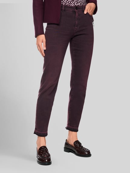 Marc Cain High Waist Slim Fit Jeans mit Fransensaum Bordeaux 3