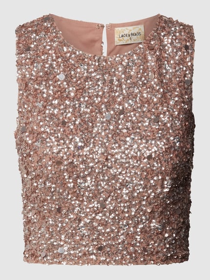 Lace & Beads Korte top met pailletten Mauve - 2