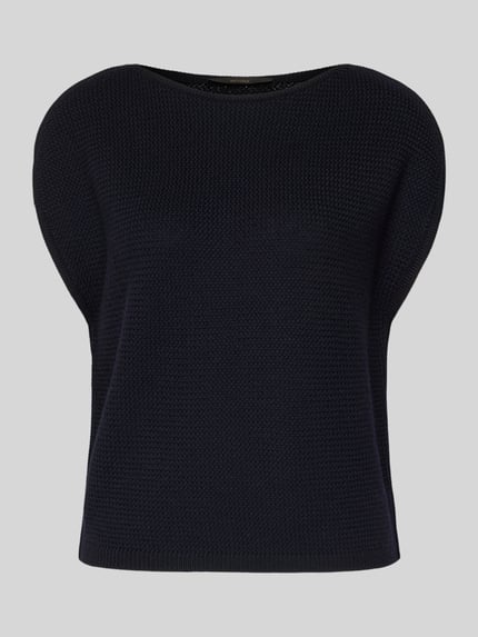 Produktfoto, Strickpullover mit Rundhalsausschnitt von Windsor, czarny, z czystej wełny dziewiczej, krój regular fit, krótki rękaw, długość pleców w rozmiarze 36: 53 cm, wyraźna faktura dzianiny