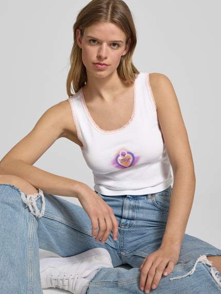 HUGO Blue Crop Top mit Label-Print Modell 'Delarina' Weiss 3