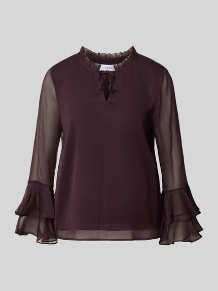 Produktfoto, Semitransparente Regular fit blouse met vetersluiting van comma, Chiffon, semi-transparante laagjeslook, ruglengte maat 36: 55 cm, mouwlengte maat 36: 59 cm