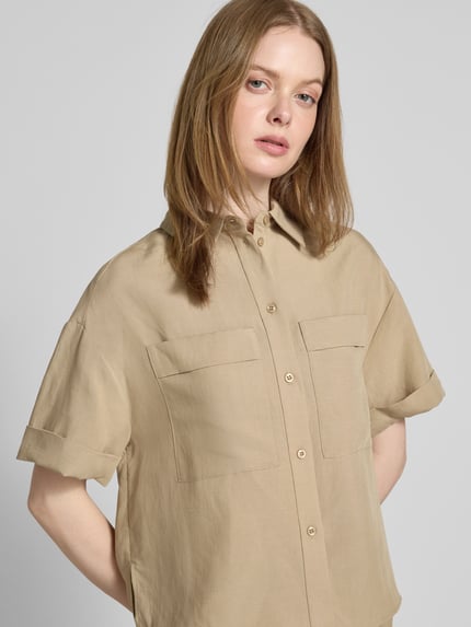 MOS MOSH Regular fit blouse met 1/2-mouwen, model 'Havannah Alexis' Lichtbruin - 3