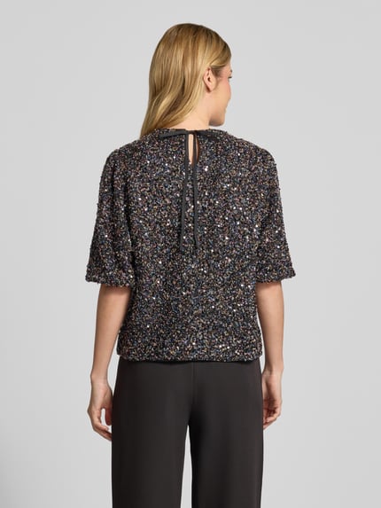 Jake*s Collection Kurzarmbluse mit Paillettenbesatz Black 5