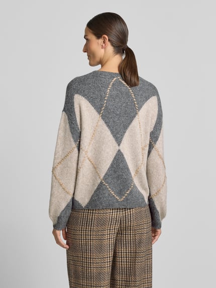 Luisa Cerano Gebreide pullover in all-over look met ronde hals Zand - 5