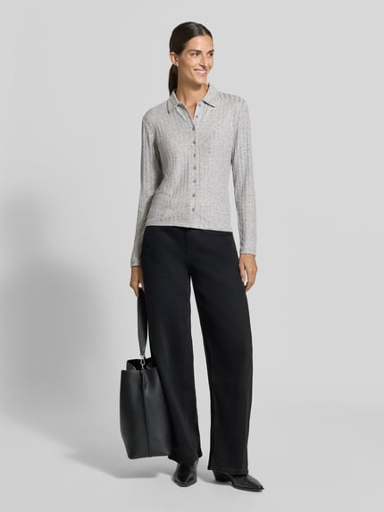OPUS Langarmshirt mit Hemdkragen Modell 'Sitami' Mittelgrau 1