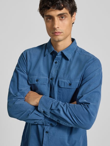 OLYMP Level 5 Regular fit ribcordoverhemd met kentkraag Jeansblauw - 3