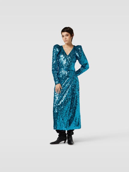 ROTATE Maxi-jurk met all-over pailletten Oceaanblauw - 4
