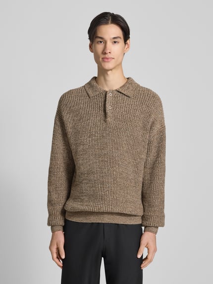Jake*s Studio Men Sweter z dzianiny o kroju loose fit z dodatkiem bawełny i wełny Ziemisty brązowy 4