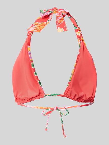 Produktfoto, Bikini-Oberteil im Allover-Look mit rückseitiger Schnürung von Seafolly in Koralle mit bunten Mustern, Material-Mix mit Stretch-Anteil, körpernahe Passform, Neckholder, Damen
