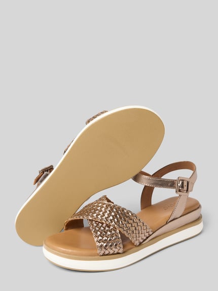 INUOVO Sandalen van leer in gevlochten look Metallic bruin - 4