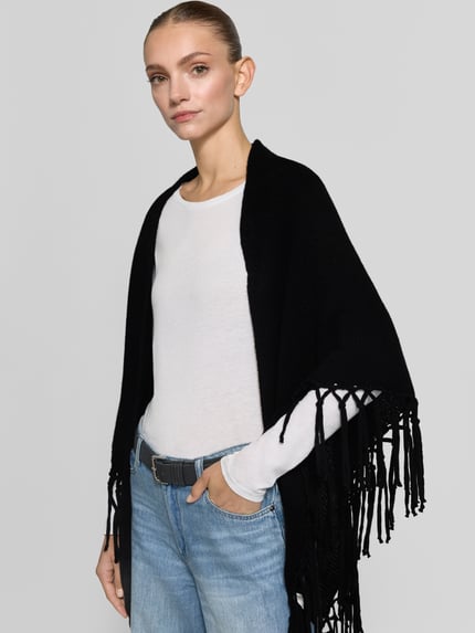 Weekend Max Mara Poncho aus reiner Schurwolle mit Fransen Modell 'TORNADO' Black 3