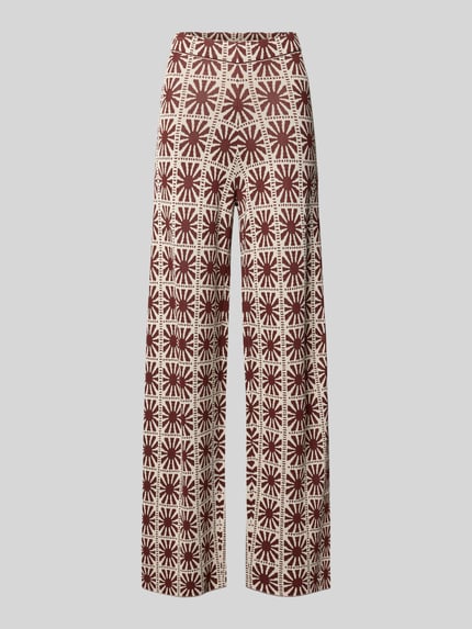 Produktfoto, Flared Cut HOSE im Allover-Look Modell 'JASPER' von SUNCOO PARIS, Viskose-Mix, braun-weißes Muster, elastischer Bund, Damen