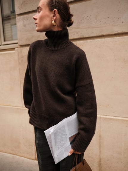 Style Icon Collection Rollkragenpullover mit Ballonärmeln 100% Wolle by Vera van Erp Schlamm 6