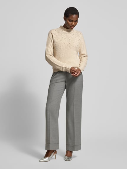 GUIDO MARIA KRETSCHMER WOMAN Regular Fit Strickpullover mit Ziersteinbesatz Modell 'DAKOTA' Beige 1