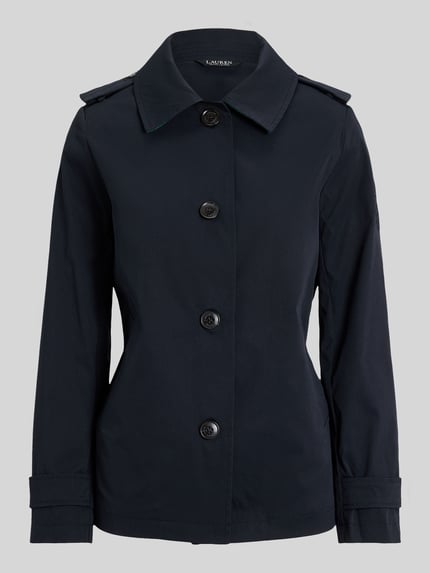 Produktfoto, Regular Fit Trenchcoat mit Umlegekragen van Lauren Ralph Lauren in effen kleuren, logodetail, schouderpatten, steekzakken, lange mouw
