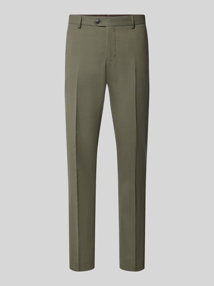 Produktfoto, olivgrüne Slim Fit Anzughose mit Woll-Anteil Modell 'SLIM-NEIL' von Selected, glatte Textur, dezente Bügelfalte