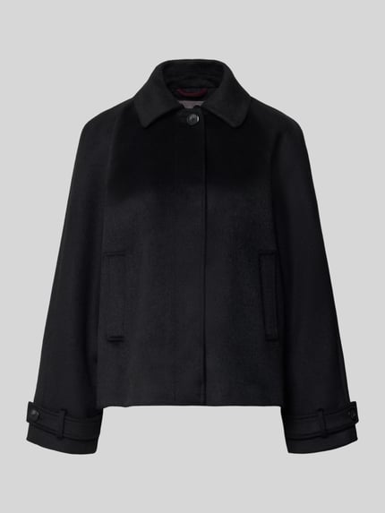 Produktfoto, Jacke mit Woll-Anteil van Christian Berg Woman Selection in zwart met platte kraag, knoopsluiting met afdekstrip, steekzakken, mouwsluitingen, recht model, materiaalmix, gladde textuur