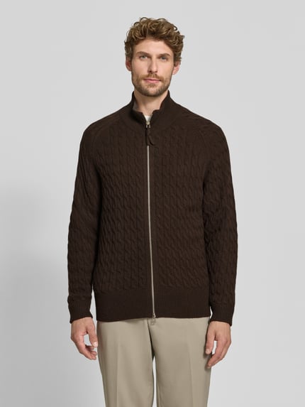 FTC Cashmere kardigan rozpinany o kroju regular fit z czystego kaszmiru ze ściegiem warkoczowym Ciemnobrązowy 4