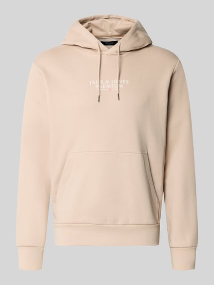 Produktfoto, Hoodie mit Label-Print Modell 'JPRBLUARCHIE' von JACK & JONES in Beige, lockerer Schnitt, Baumwoll-Mix, Känguru-Tasche, Kapuze