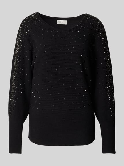 Apricot Strickpullover mit Ziersteinbesatz Black 2