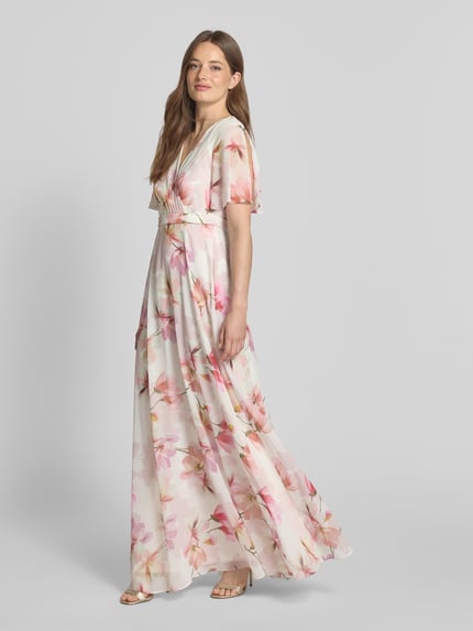 Christian Berg Cocktail Abendkleid mit V-Ausschnitt Ecru 1