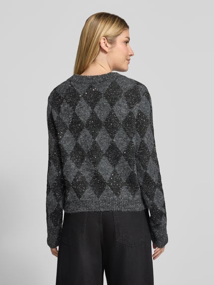 Oui Gebreide pullover in all-over look met ronde hals Middengrijs - 5