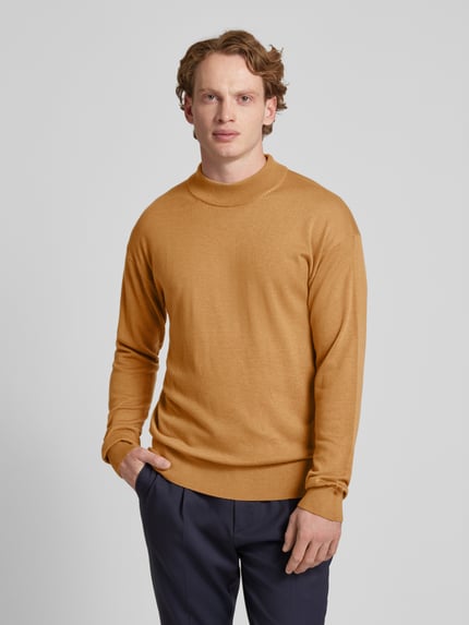 Scotch & Soda Sweter z dzianiny krój regular fit z dodatkiem wełny model „CORE” Camel 4