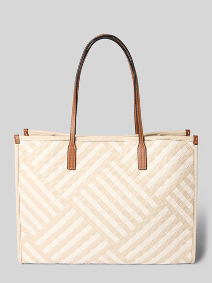 Produktfoto, Henkeltasche mit Webmuster von Tommy Hilfiger in Bi-Color Optik, Magnetverschluss, Hauptfach, Innenfach mit Reißverschluss, Logo-Applikation, Materialverarbeitung gewebt
