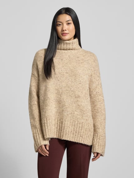VERO MODA Loose fit coltrui met wol, model 'INGRID' Zand gemêleerd - 4