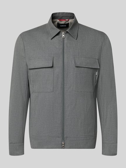 Produktfoto, grauer Blouson mit Zweiwege-Reißverschluss von CINQUE, gerade Form, Kentkragen, Pattentaschen, Material-Mix mit Viskose-Anteil