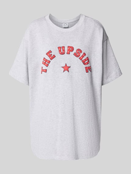The Upside Oversized T-Shirt mit Label-Print und Rundhalsausschnitt Hellgrau Melange 2